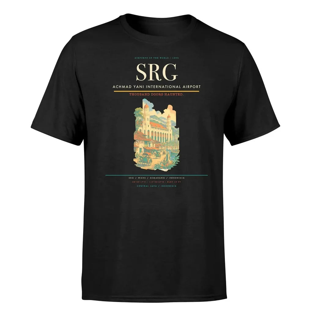 Achmad Yani International Airport (SRG) T-Shirt single-side front print in Black | achmad-yani-international-airport-srg-double-side-t-shirt