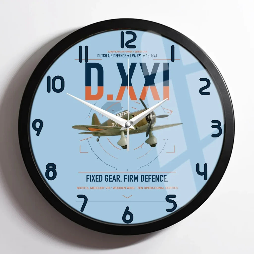 Fokker D.XXI — Dutch LVA aircraft 221 design on light blue framed wall clock