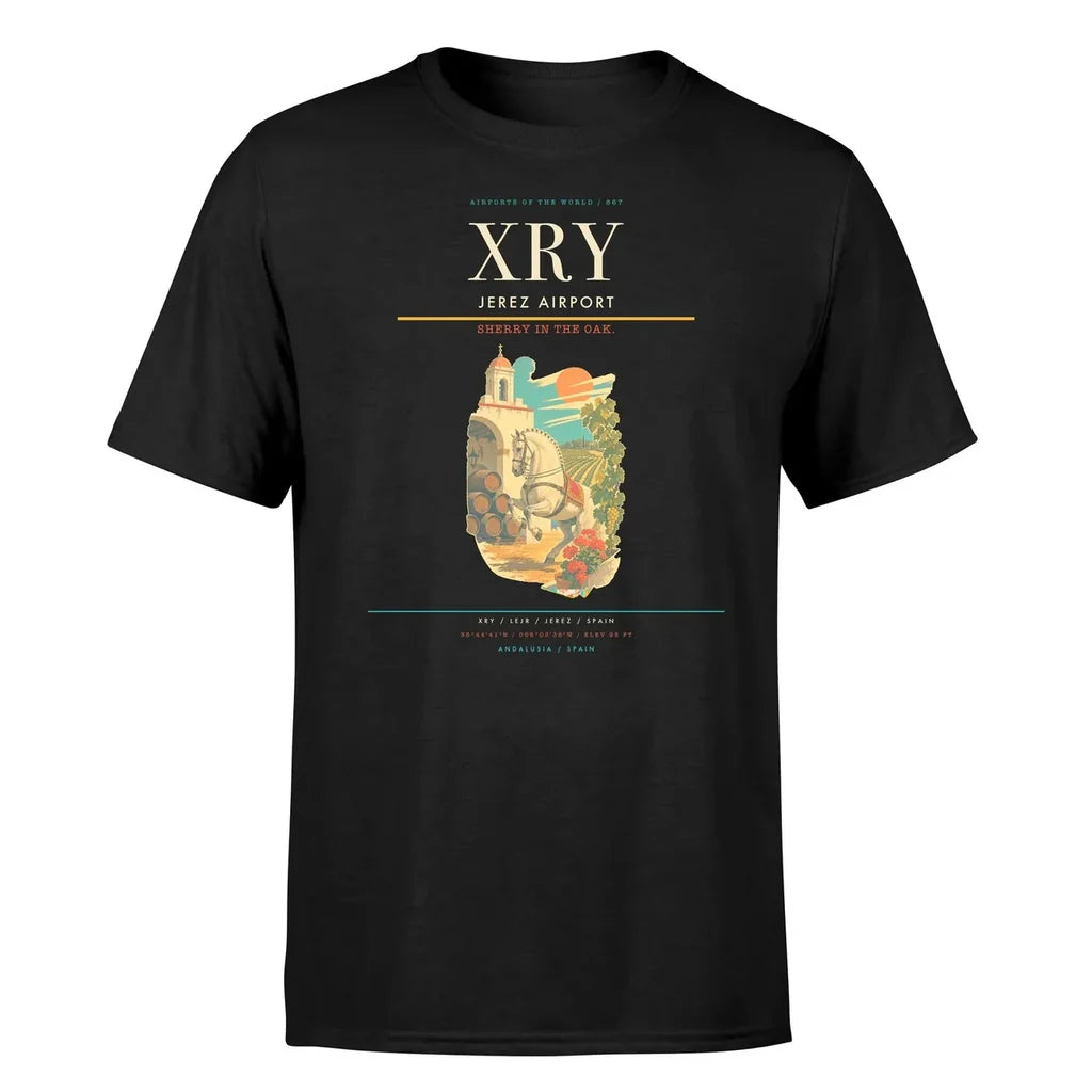 Jerez Airport (XRY) T-Shirt single-side front print in Black | jerez-airport-xry-double-side-t-shirt
