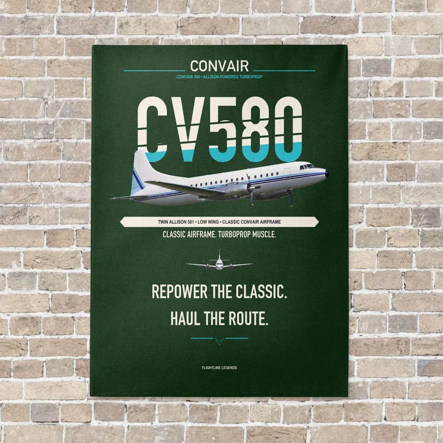 Convair 580 vertical canvas print - no frame - dark green background
