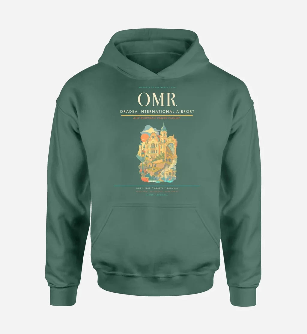 Oradea International Airport (OMR) design on green hoodie single-side print