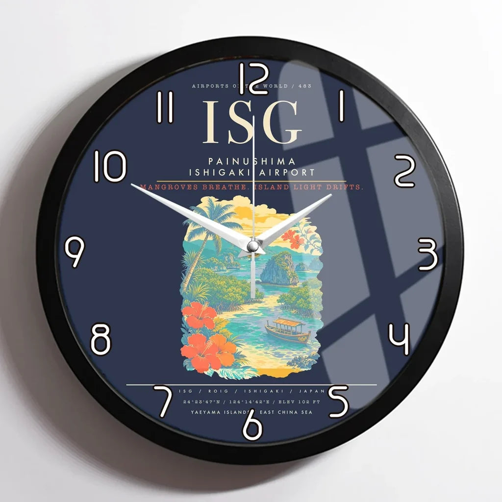 Painushima Ishigaki Airport ISG Wall-Clock Framed - Navy Blue