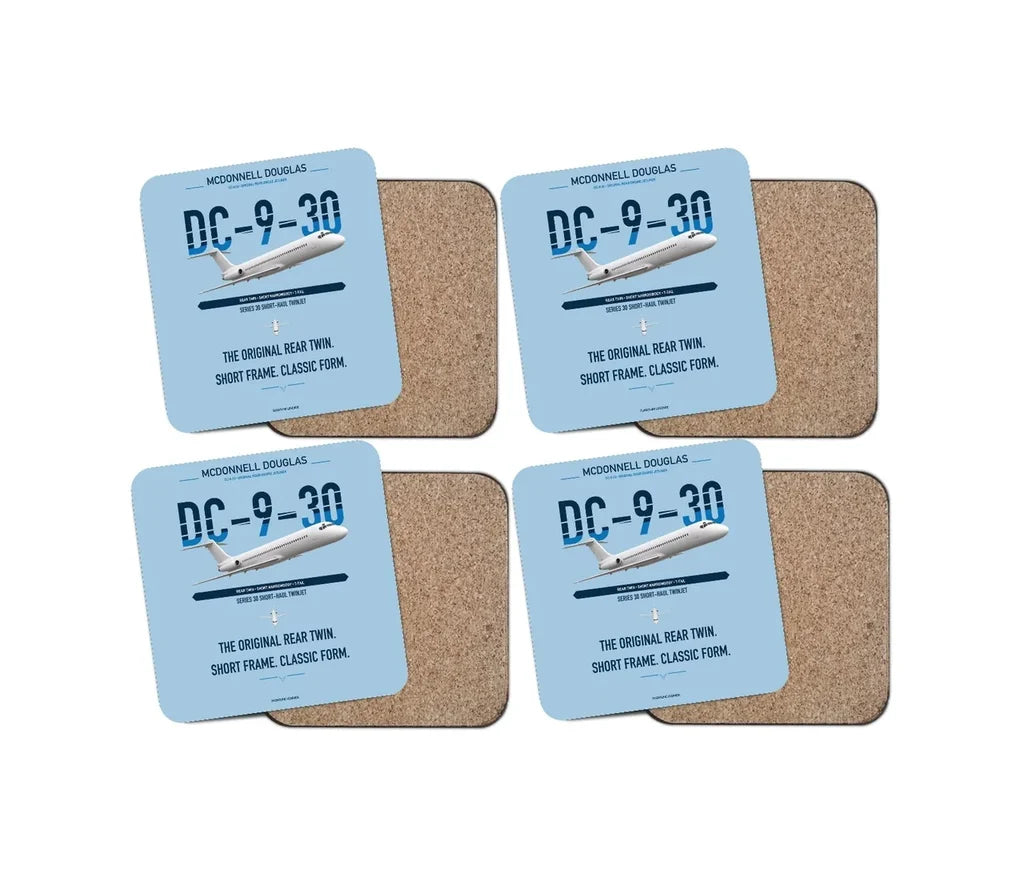 McDonnell Douglas DC-9-30 design on light blue 4 pieces set coaster