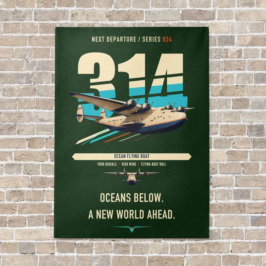 Boeing 314 Clipper vertical canvas print - no frame - dark green background