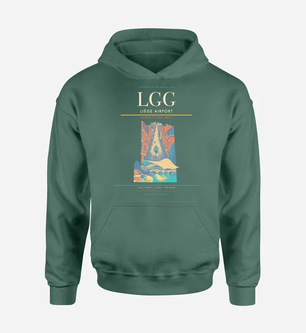 Liège Airport (LGG) design on green hoodie single-side print