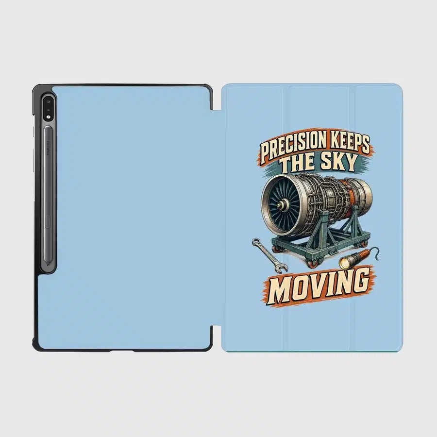 Precision Keeps The Sky Moving design on light blue samsung tablet tablet case