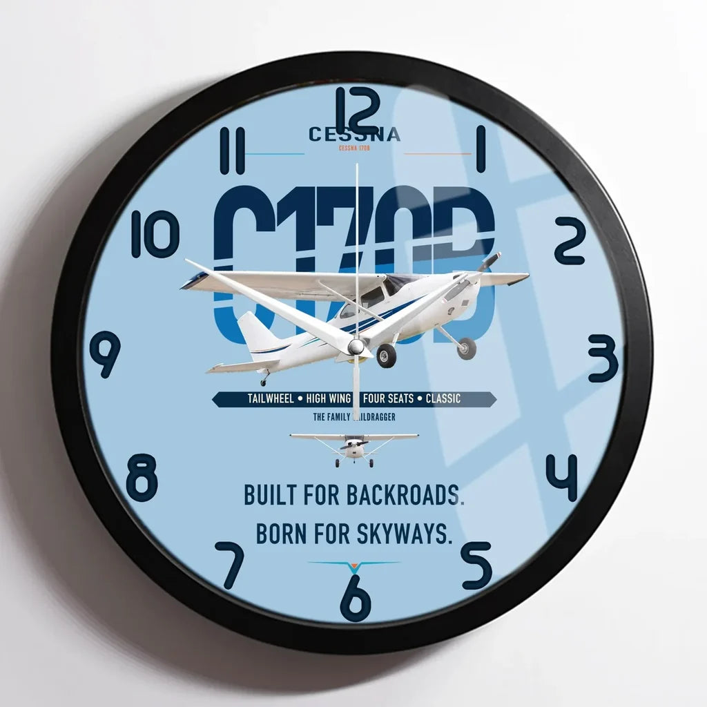 Cessna 170B design on light blue framed wall clock