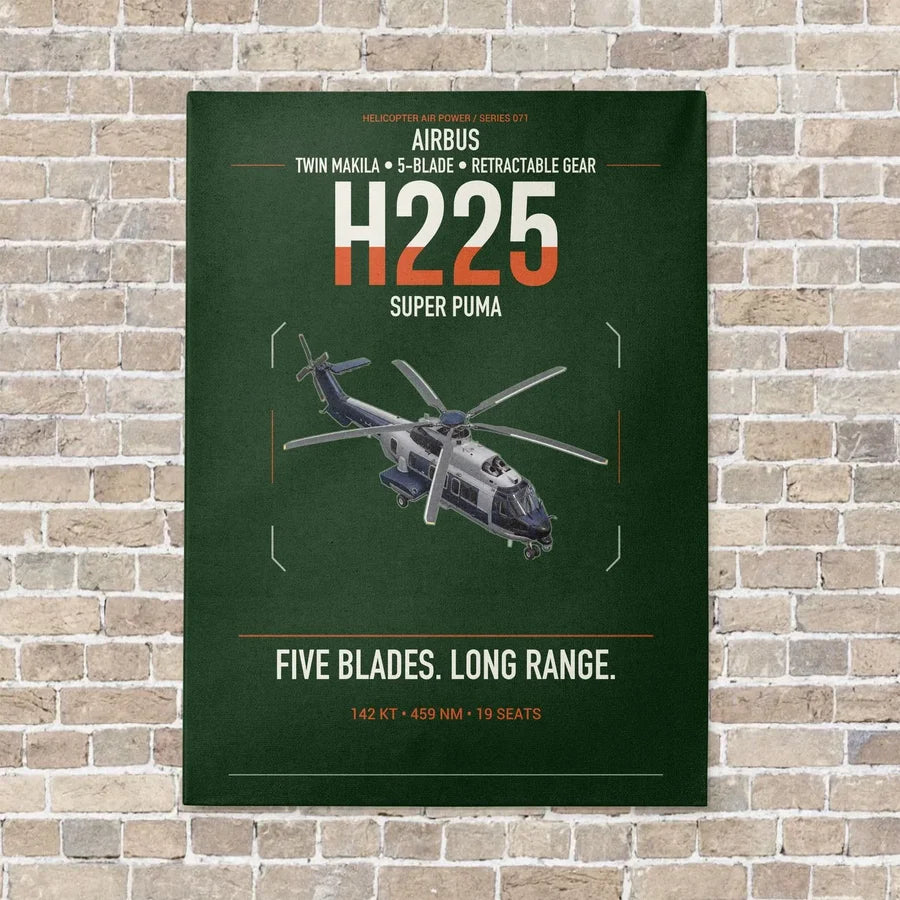Airbus H225 vertical canvas print - no frame - dark green background