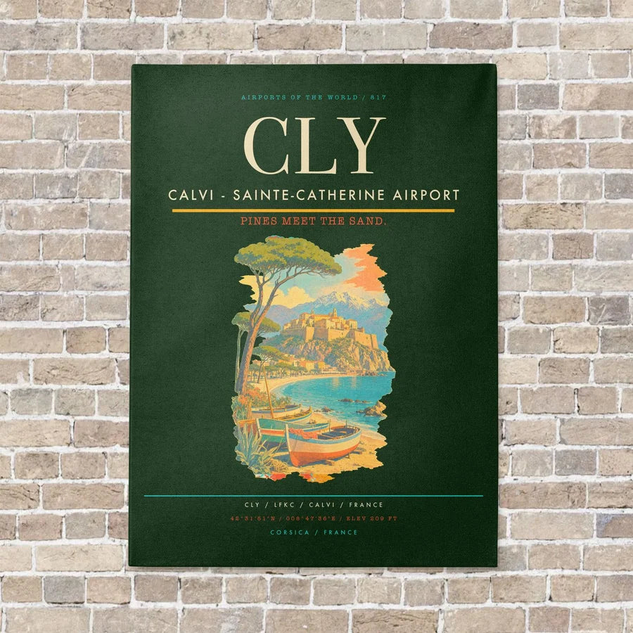 Calvi - Sainte-Catherine Airport CLY vertical canvas print - no frame - dark green background