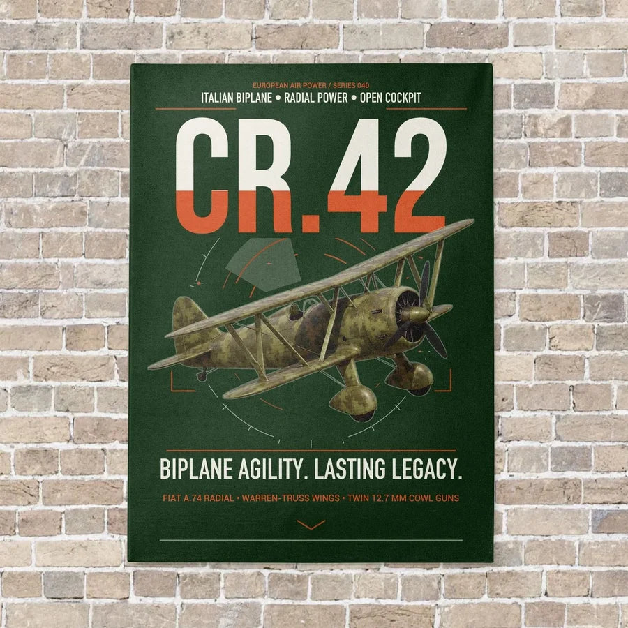 Fiat CR.42 Falco vertical canvas print - no frame - dark green background