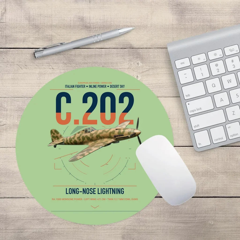 Macchi C.202 Folgore design on light green round mouse pad