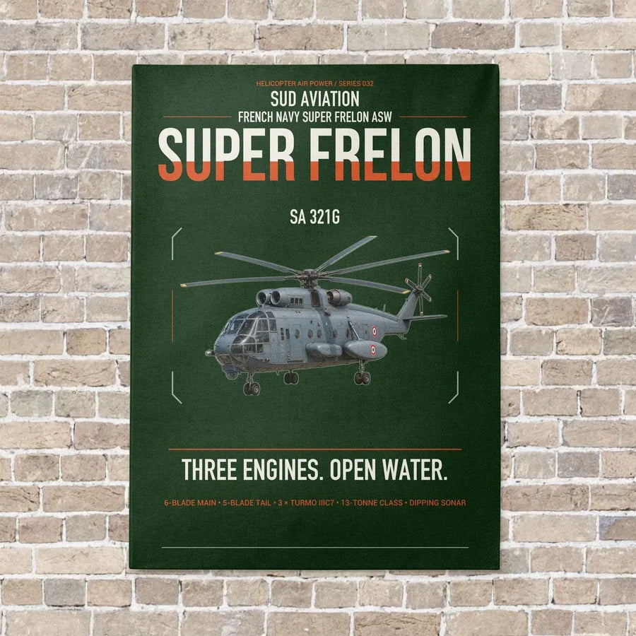 Sud Aviation SA 321G Super Frelon vertical canvas print - no frame - dark green background