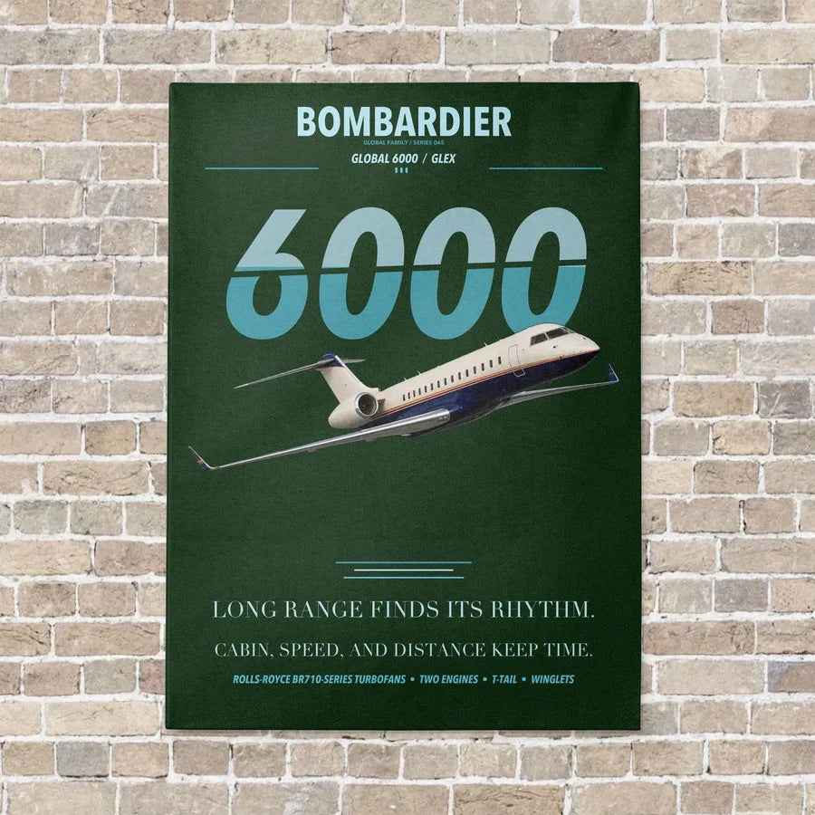 Bombardier Global 6000 vertical canvas print - no frame - dark green background