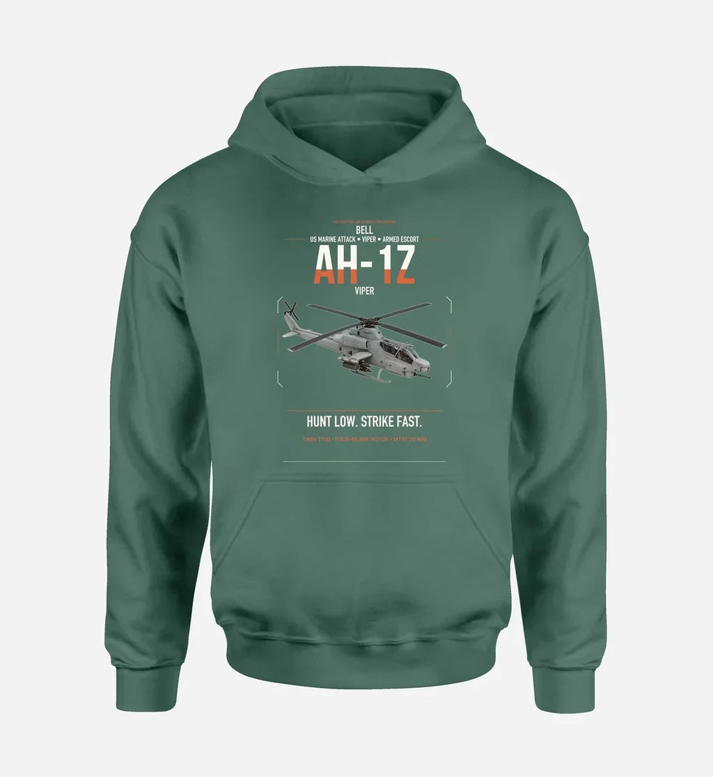 Bell AH-1Z Viper design on green double-side hoodie, single-side print