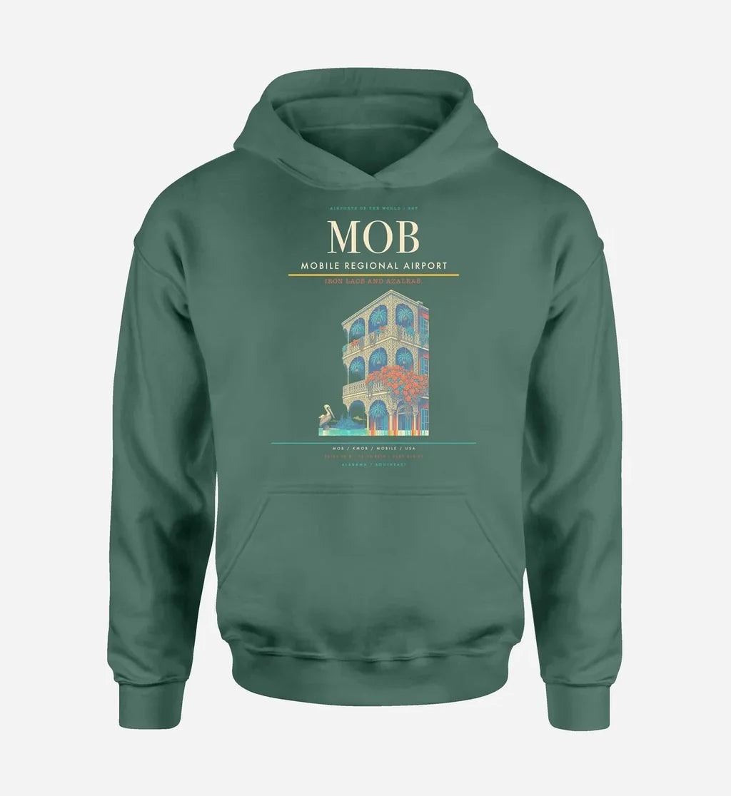 Mobile Regional Airport (MOB) design on green hoodie single-side print