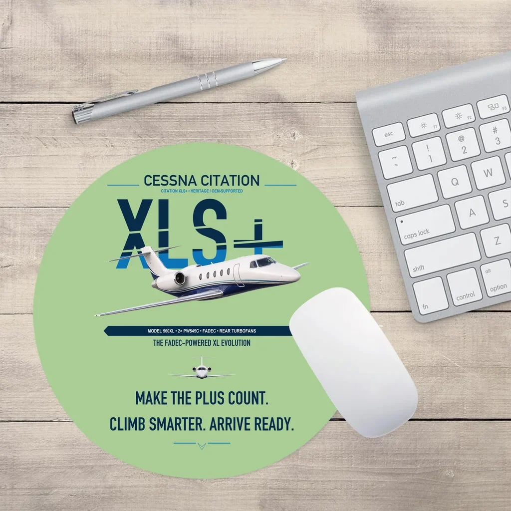Cessna Citation XLSPlus design on light green round mouse pad