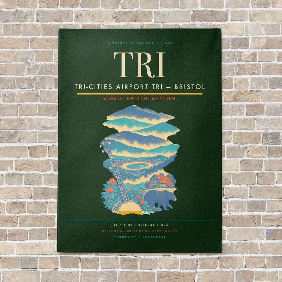 Tri-Cities Airport TRI — Bristol vertical canvas print - no frame - dark green background
