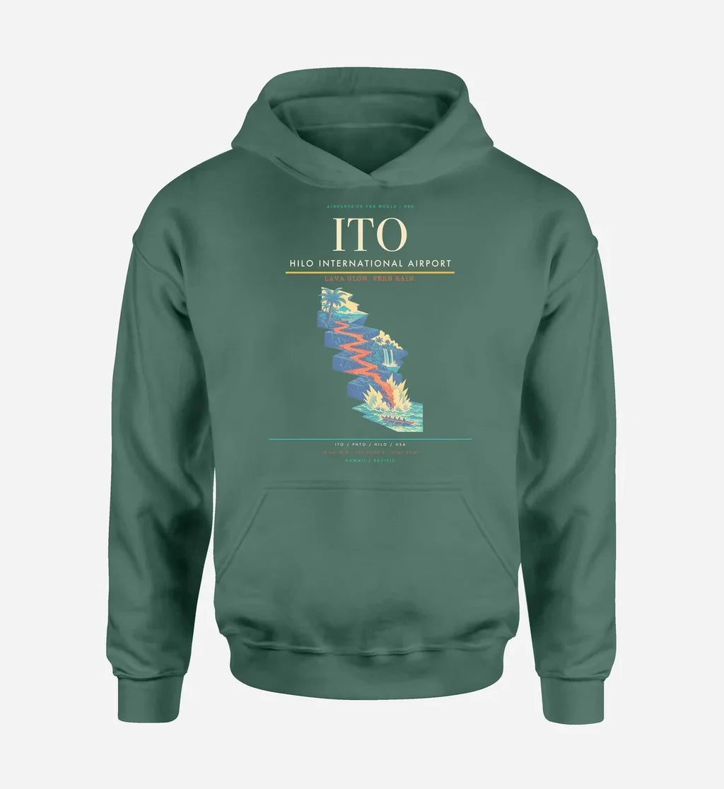 Hilo International Airport (ITO) design on green hoodie single-side print