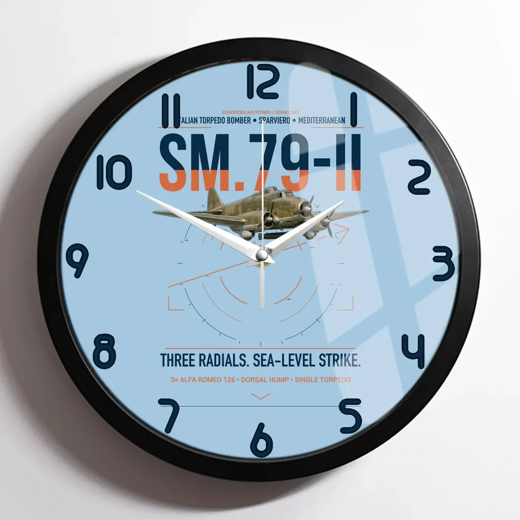 Savoia-Marchetti SM.79-II Sparviero design on light blue framed wall clock