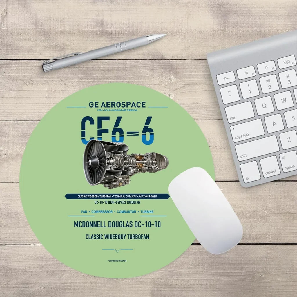 CF6-6 design on light green round mouse pad