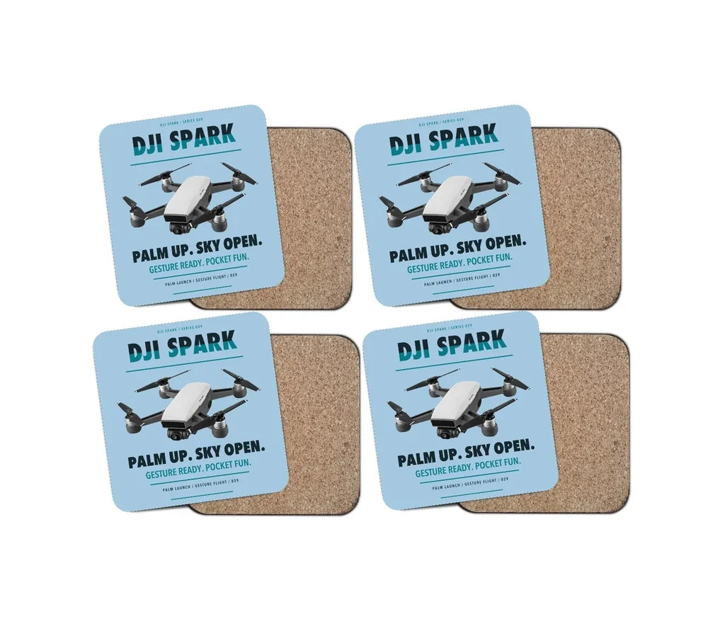 DJI Spark design on light blue 4 pieces set coaster