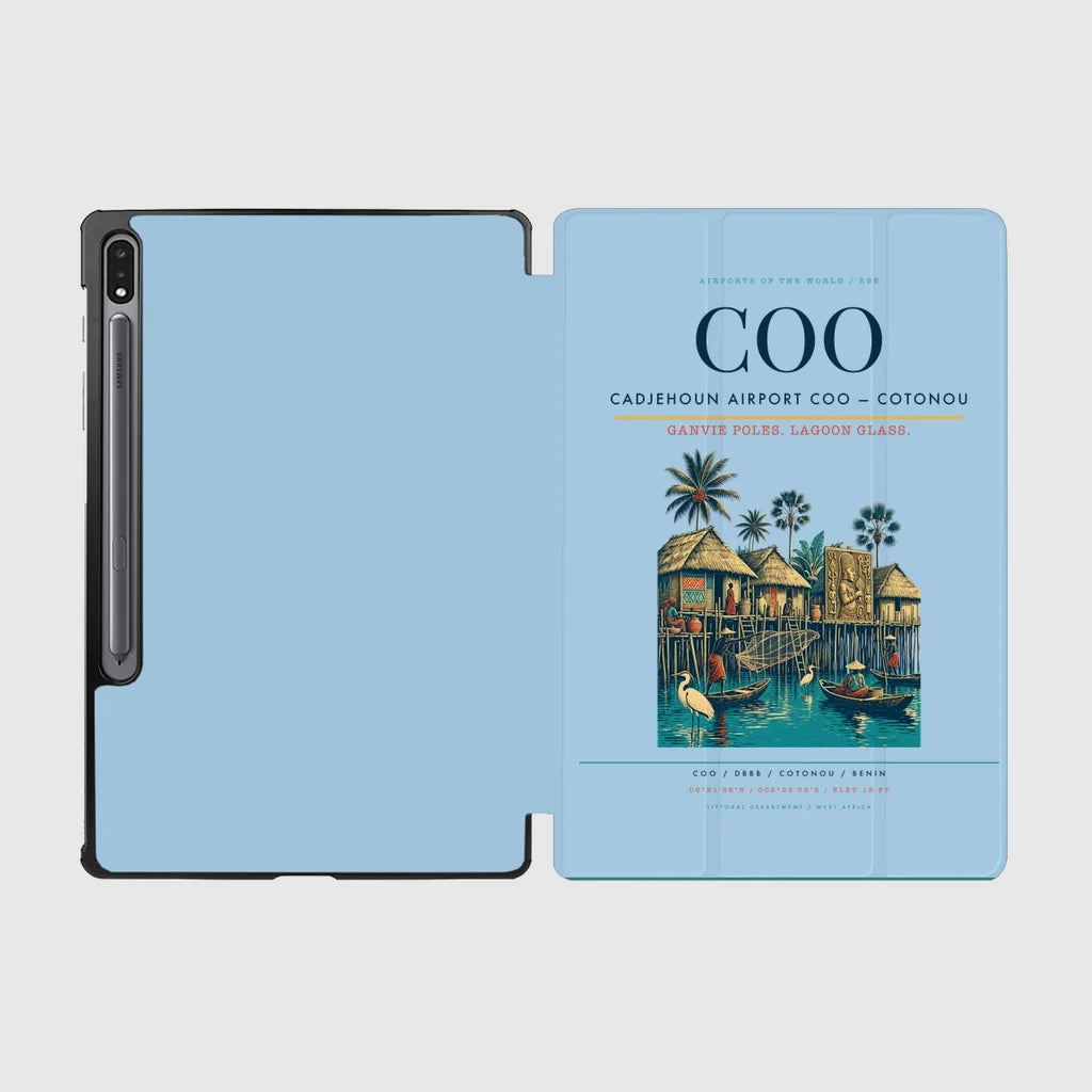 Cadjehoun Airport (COO) design on light blue samsung tablet tablet case