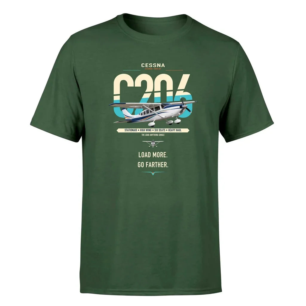 Cessna 206 Stationair design on dark green t-shirt, single-side print