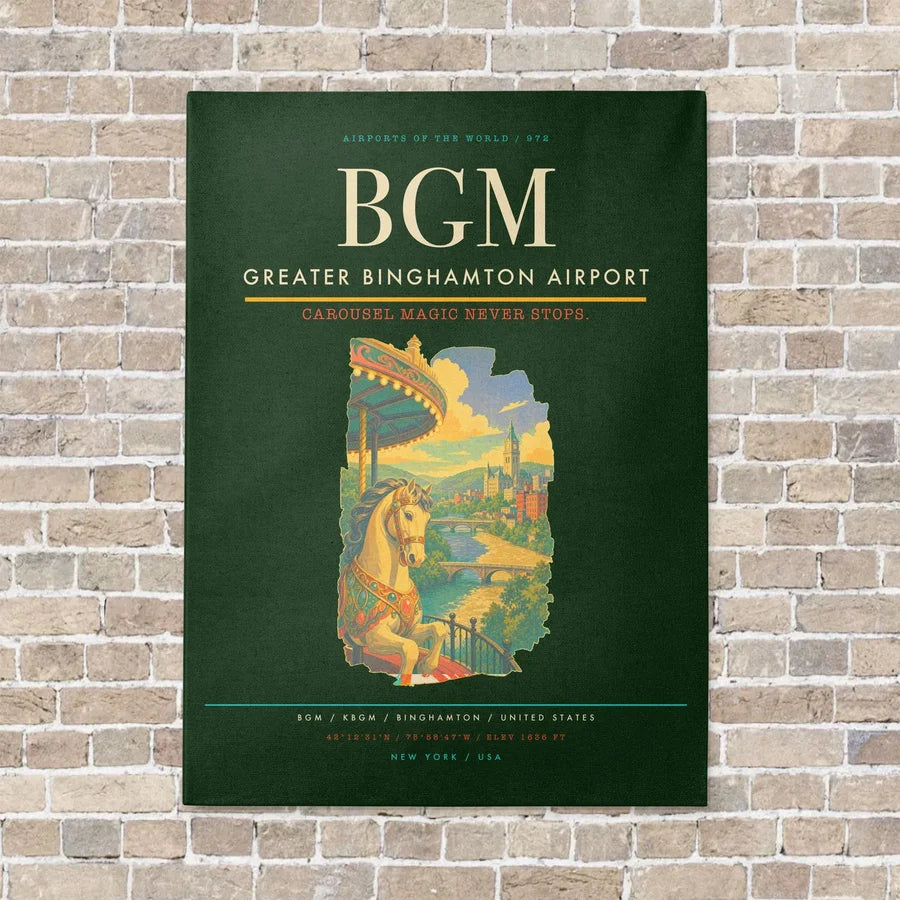 Greater Binghamton Airport BGM vertical canvas print - no frame - dark green background
