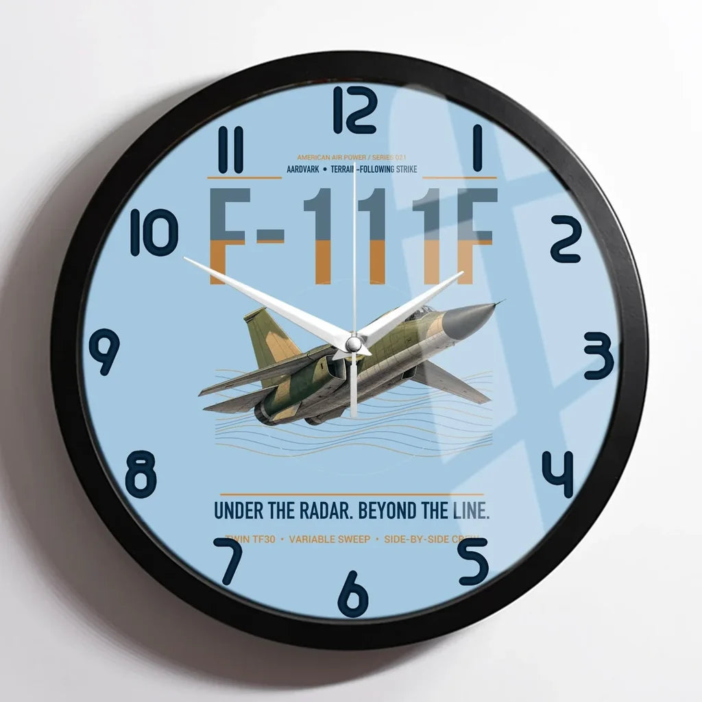 F-111F Aardvark design on light blue framed wall clock