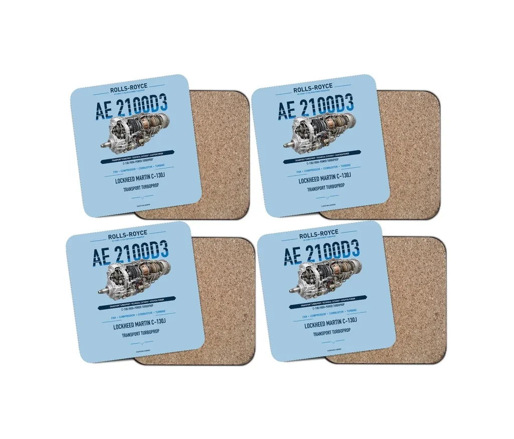 AE 2100D3 design on light blue 4 pieces set coaster