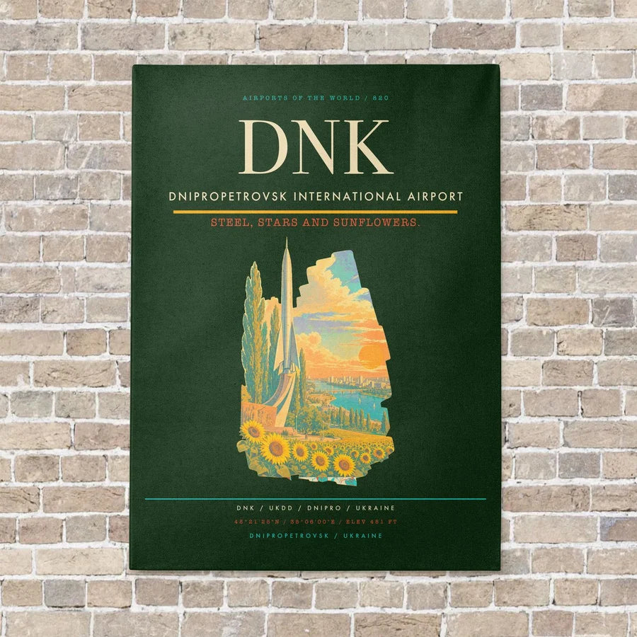 Dnipropetrovsk International Airport DNK vertical canvas print - no frame - dark green background