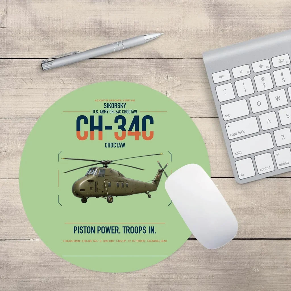 Sikorsky CH-34C Choctaw design on light green round mouse pad