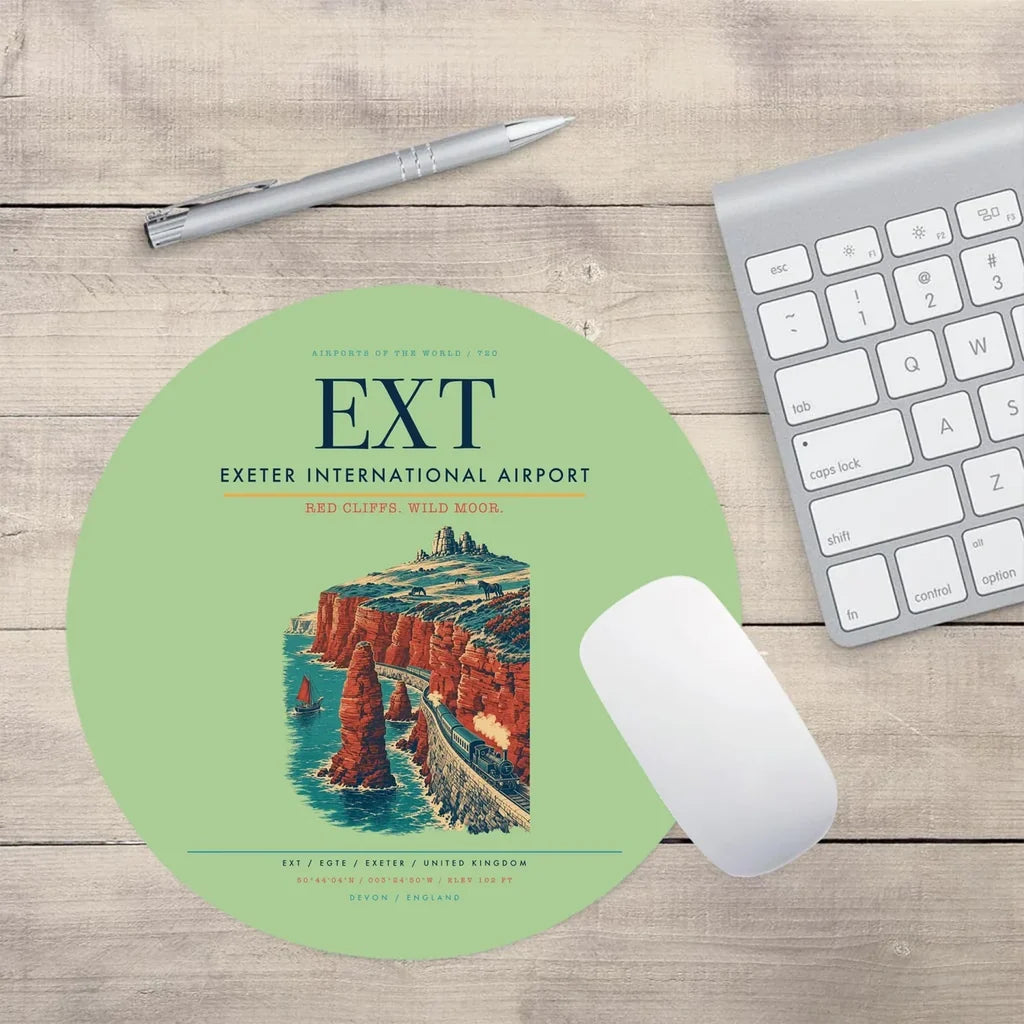 Exeter International Airport (EXT) design on light green round mouse pad