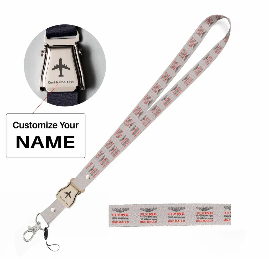 Flying One Ball seat belt lanyard - light gray with name