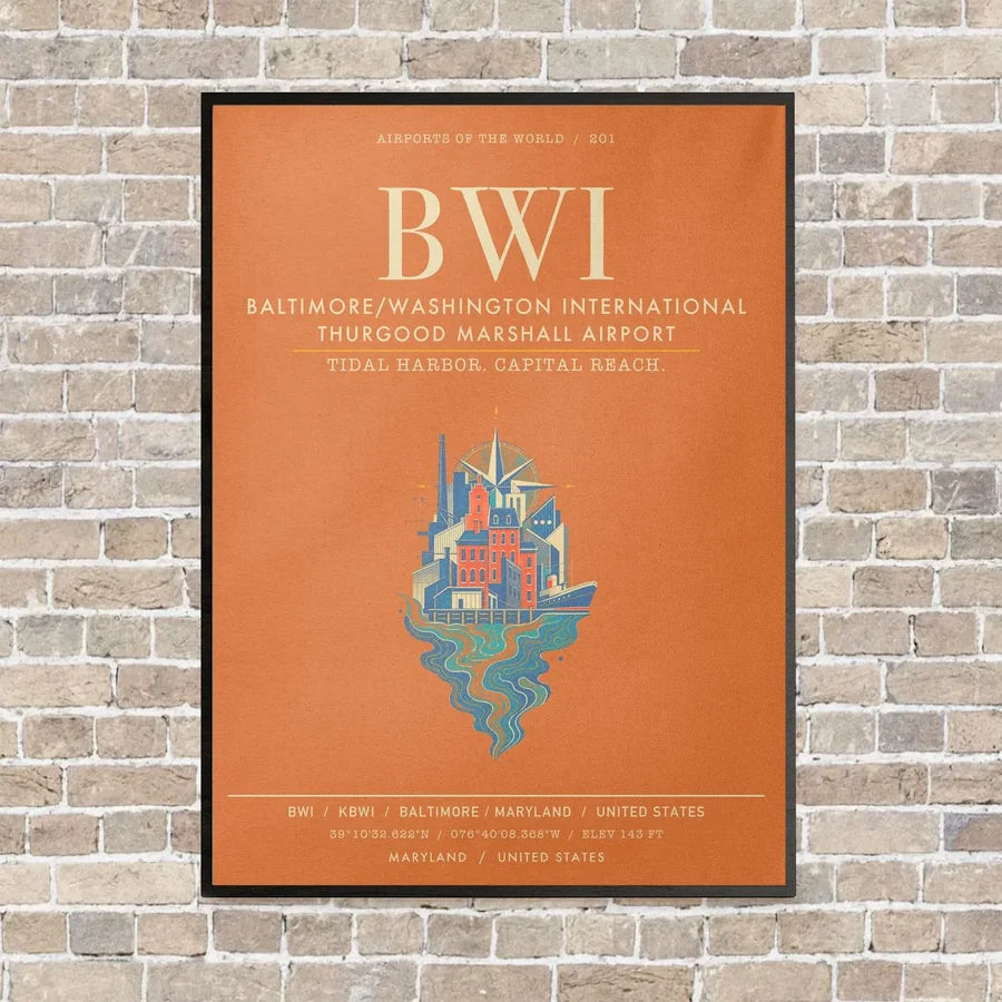Baltimore-Washington International Thurgood Marshall Airport BWI - Canvas Framed - Orange