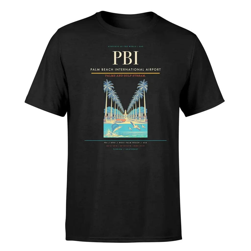 Palm Beach International Airport (PBI) T-Shirt single-side front print in Black | palm-beach-international-airport-pbi-double-side-t-shirt