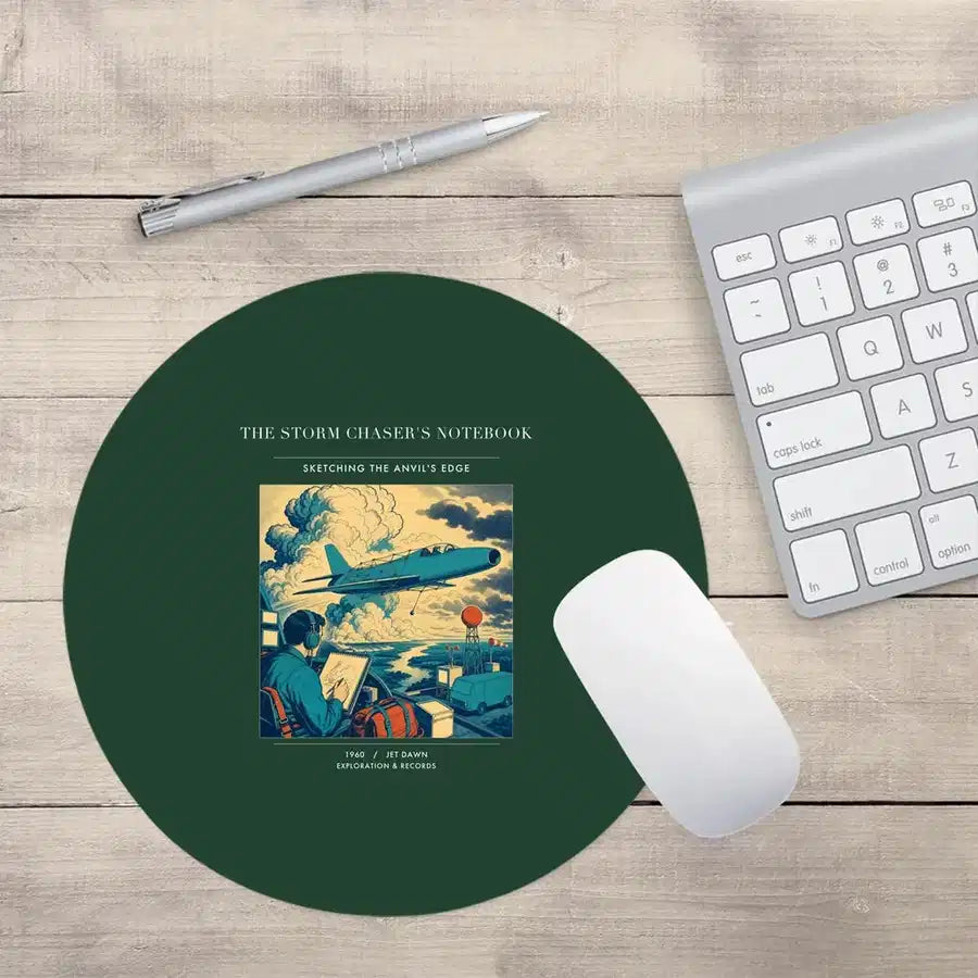 VINTAGE G4393 - The Storm Chaser's Notebook - Designed Mouse Pads design on darkgreen round