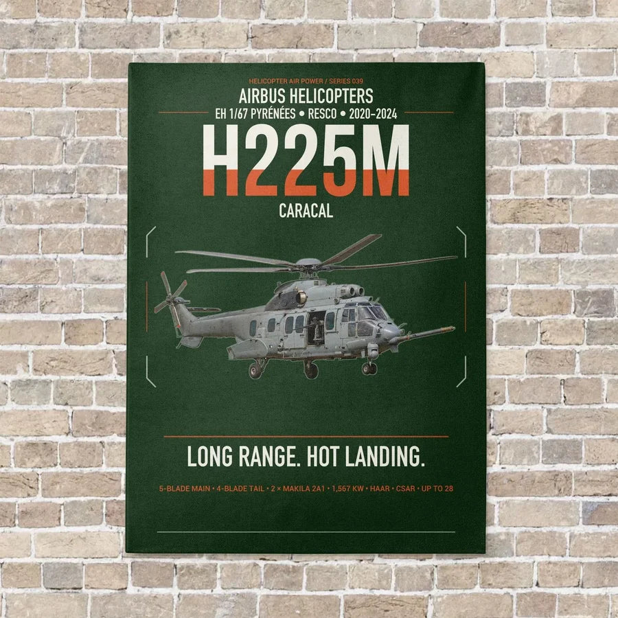 Airbus Helicopters H225M Caracal vertical canvas print - no frame - dark green background