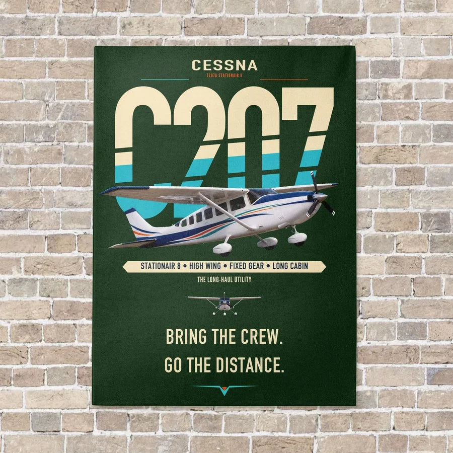 Cessna T207A Stationair 8 vertical canvas print - no frame - dark green background