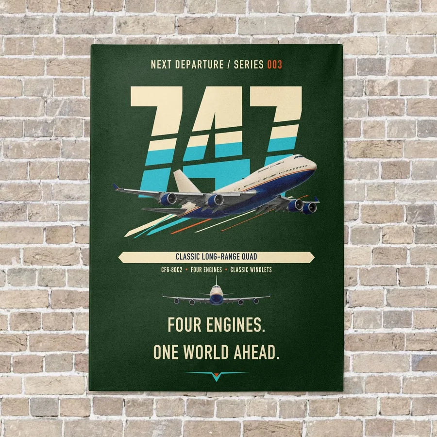 Boeing 747-400 vertical canvas print - no frame - dark green background