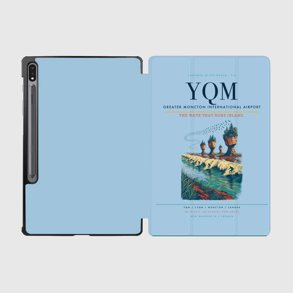 Greater Moncton International Airport (YQM) design on light blue samsung tablet tablet case