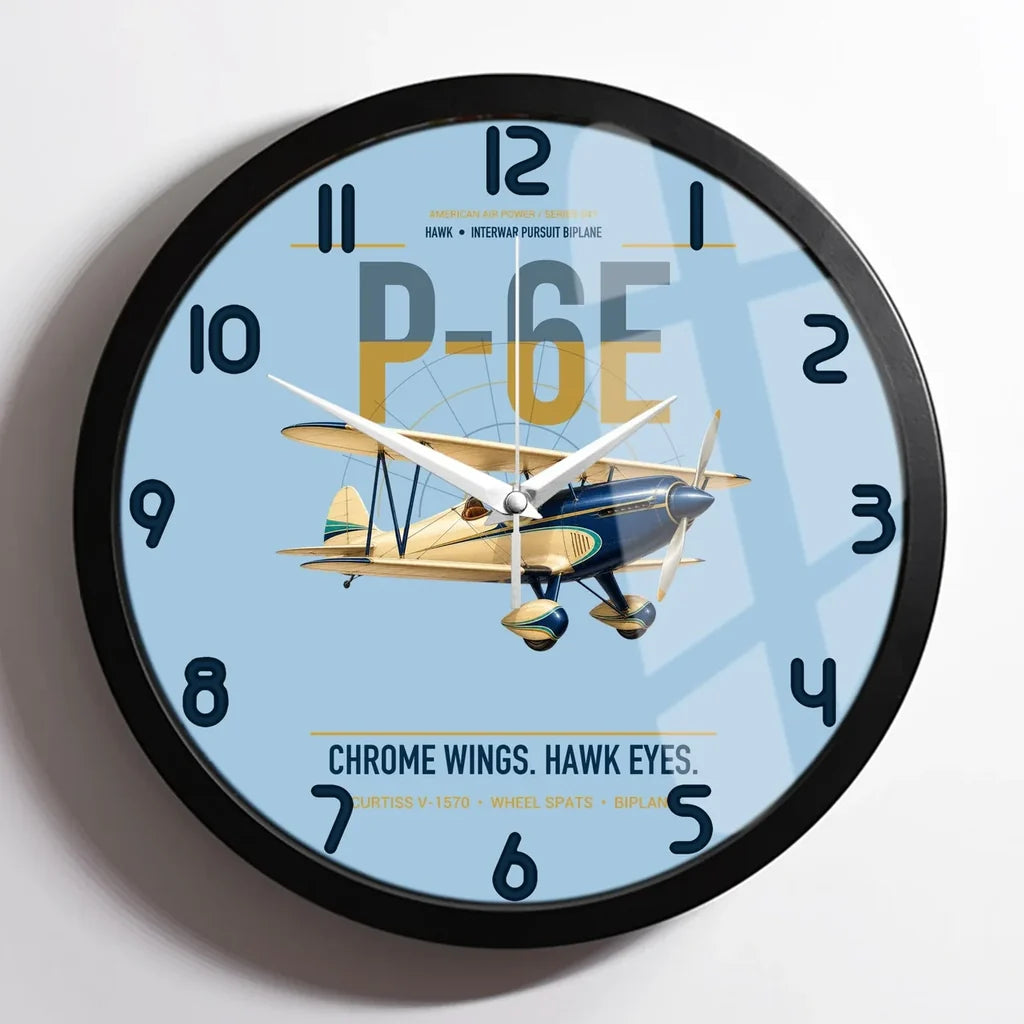Curtiss P-6E Hawk design on light blue framed wall clock