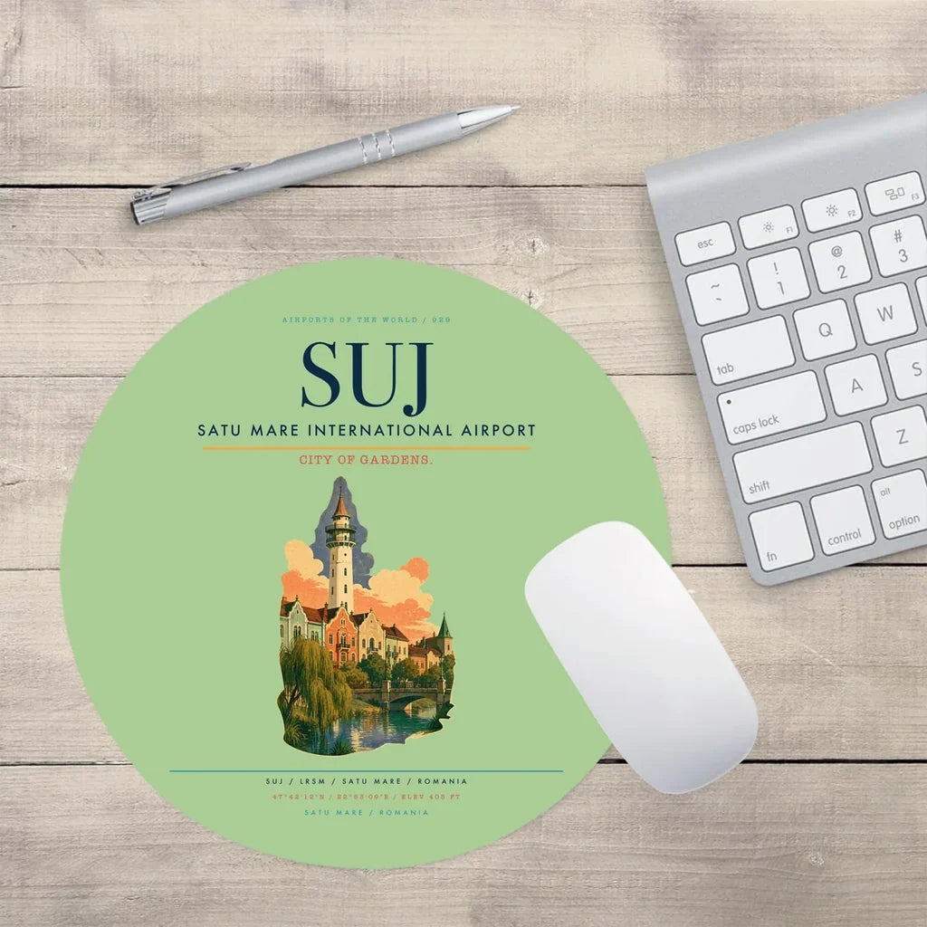 Satu Mare International Airport (SUJ) design on light green round mouse pad