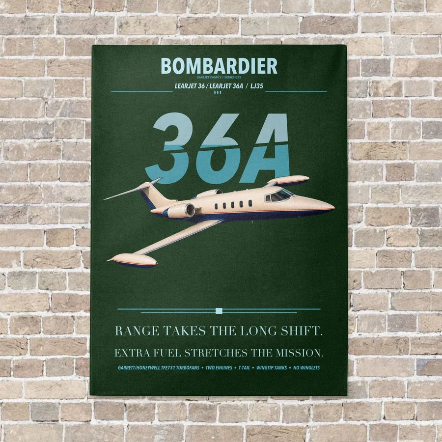 Bombardier Learjet 36A vertical canvas print - no frame - dark green background