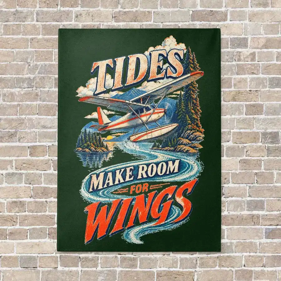 Tides Make Room For Wings vertical canvas print - no frame - dark green background