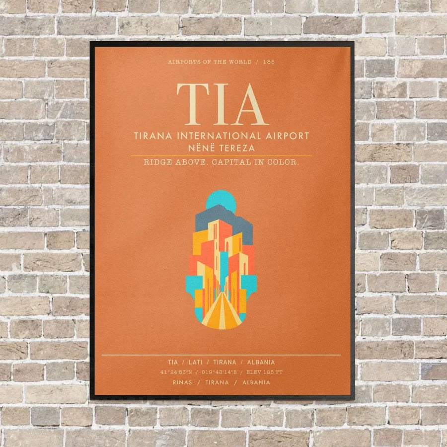 Tirana International Airport Nene Tereza TIA - Canvas Framed - Orange