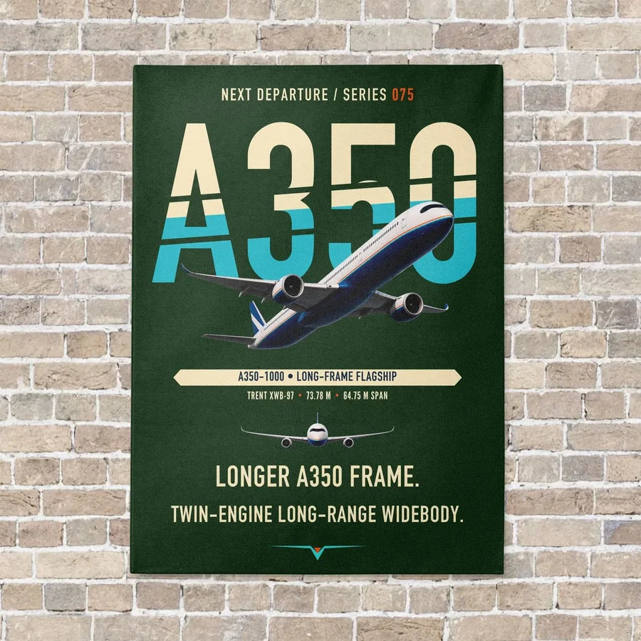 Airbus A350-1000 vertical canvas print - no frame - dark green background