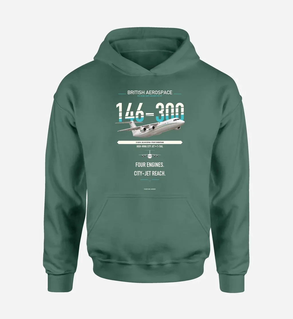 BAe 146-300 design on green double-side hoodie, single-side print
