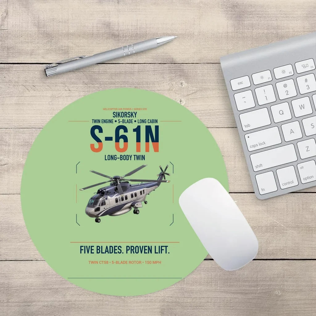 Sikorsky S-61N design on light green round mouse pad