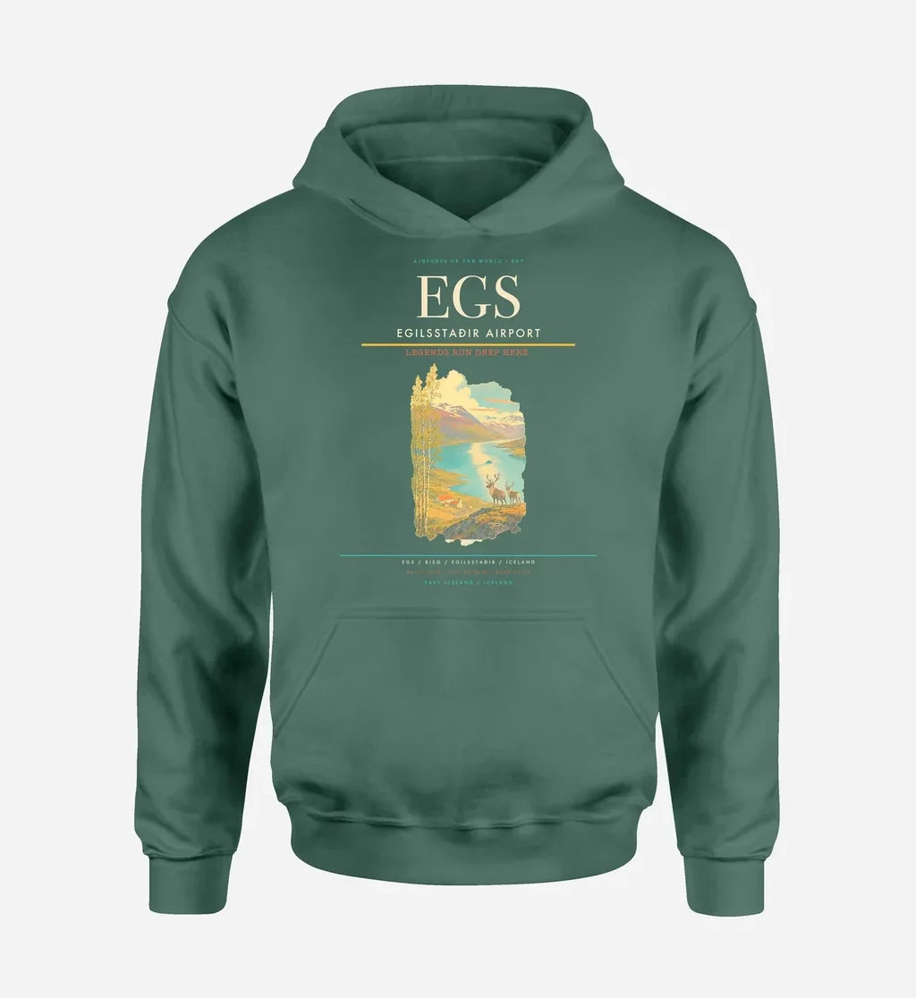Egilsstaðir Airport (EGS) design on green hoodie single-side print